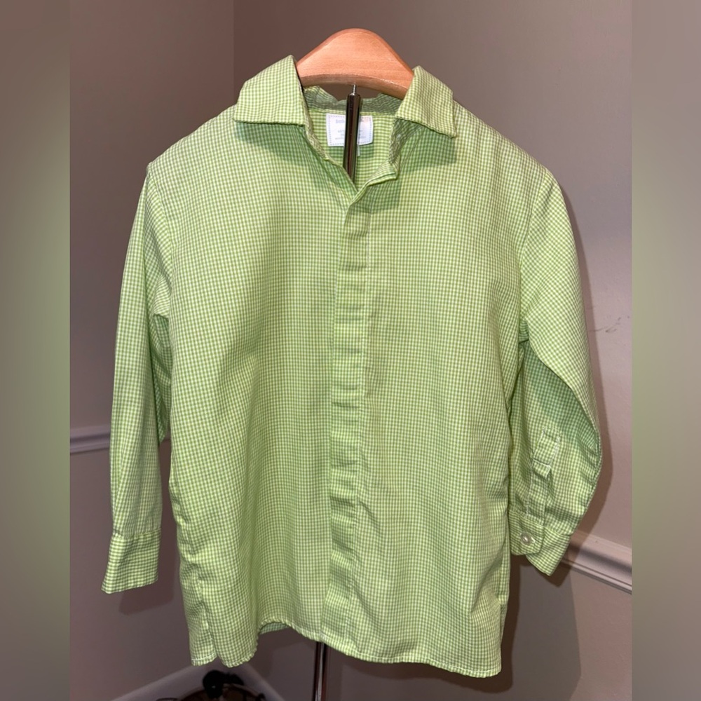 Little English green and white gingham long sleeve button up, size 4
